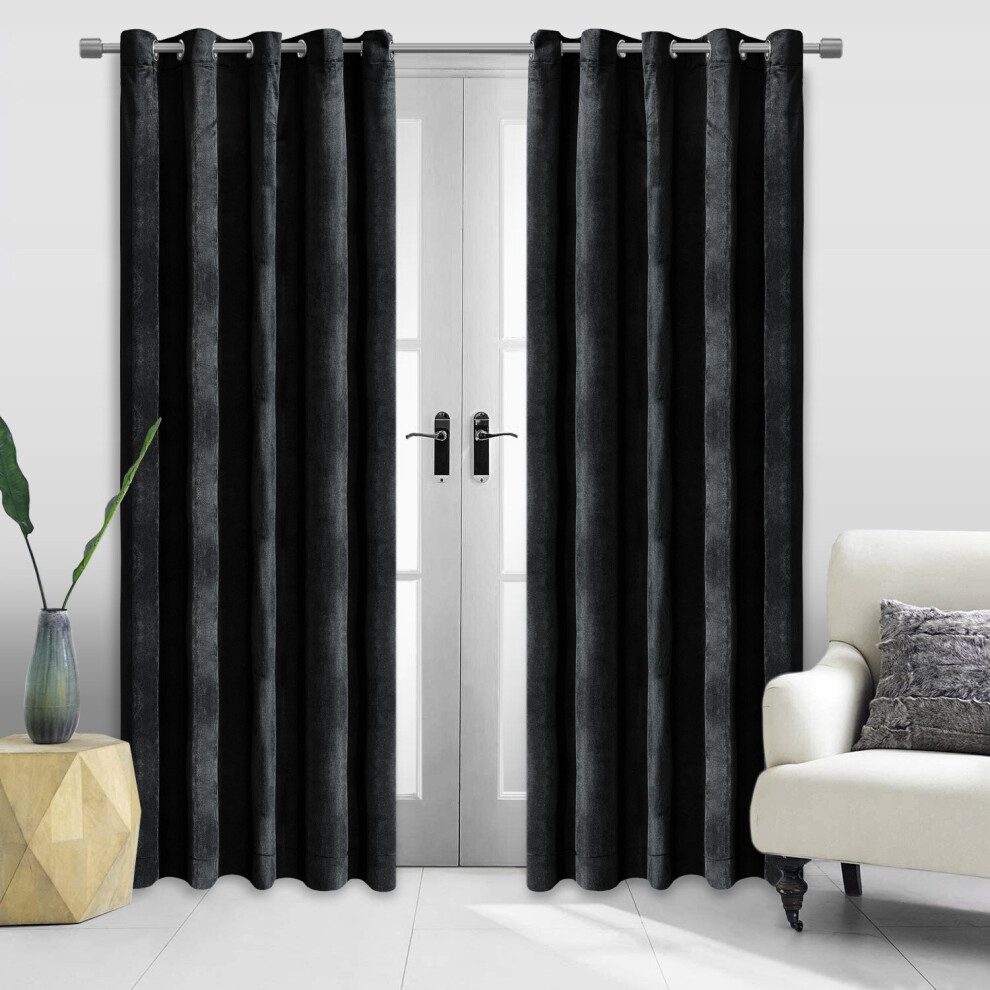 (66" x 54") Black Curtains Velvet Eyelet Ring Top Ready Made