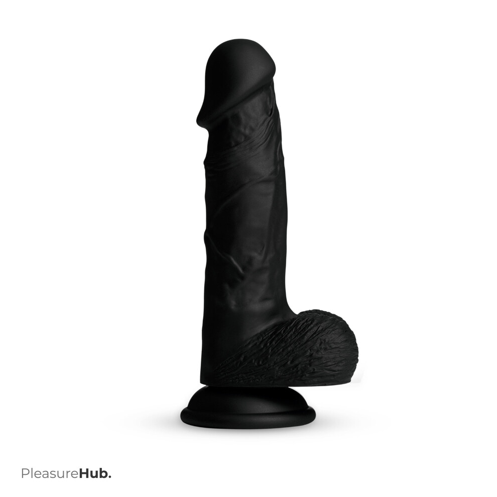 Pleasurehub Black Real Skin Feel 7 Inch Dildo,