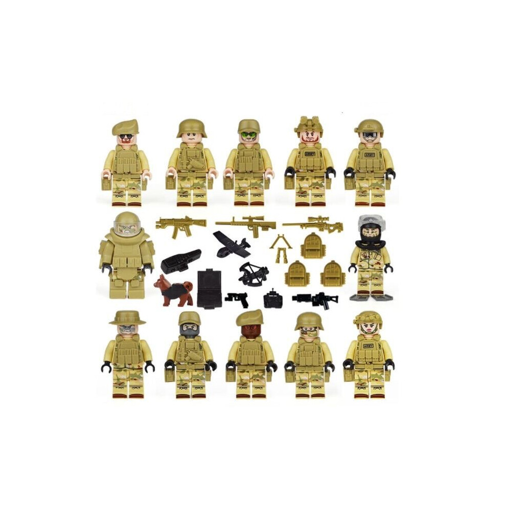 12PCS Land Team Dolls Military Soldier Children's Assembled Building Block Minifigure Toys with Weapons