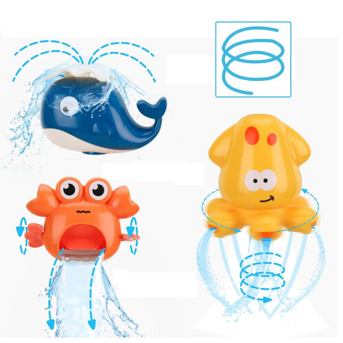 Kids Bath Toy Water Spray Whale Squid Crab Model Suction Water Toys 1
