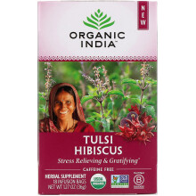 Organic India, Thé Tulsi, Hibiscus, Sans Caféine, 18 Sachets Infusion, 1,27 oz (36 g)