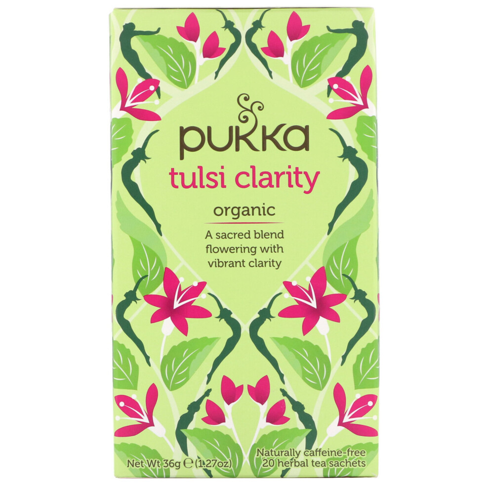 Pukka Herbs, Organic Tulsi Clarity, Caffeine-Free, 20 Herbal Tea Sachets, 1.27 Oz (36 G)