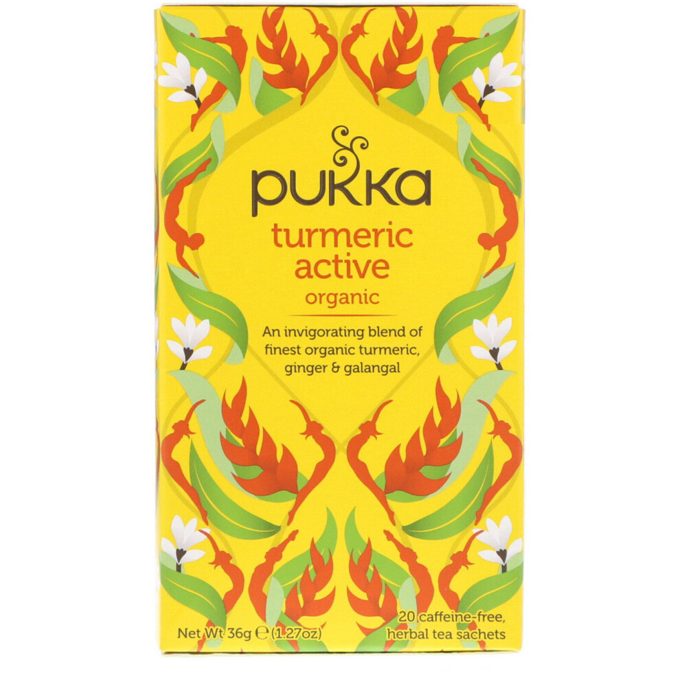 Pukka Herbs, Organic Turmeric Active, Caffeine Free, 20 Herbal Tea Sachets, 1.27 Oz (36 G)