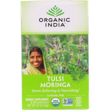 Organic India, Thé Tulsi, Moringa, Sans Caféine, 18 Sachets Infusion, 1,27 oz (36 g)