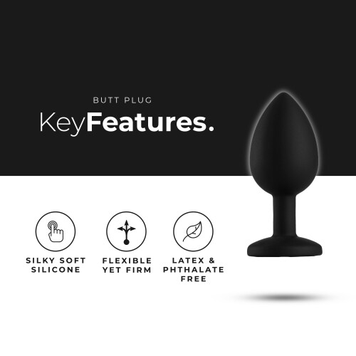 PleasureHub Beginners Jewelled Butt Plug- Black 2