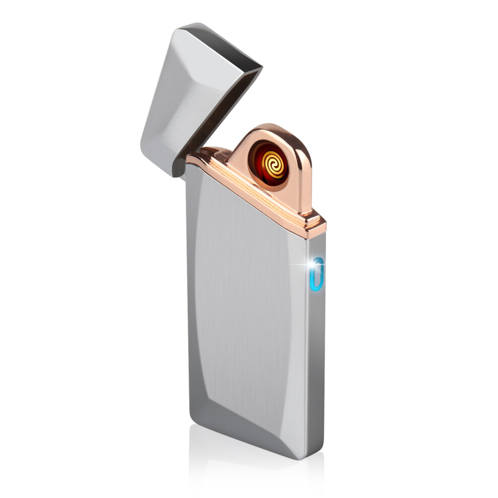 Daffodil Silver (Silver) Usb Rechargable Lighter Windproof Flameless Electronic Coil Touch Ec225