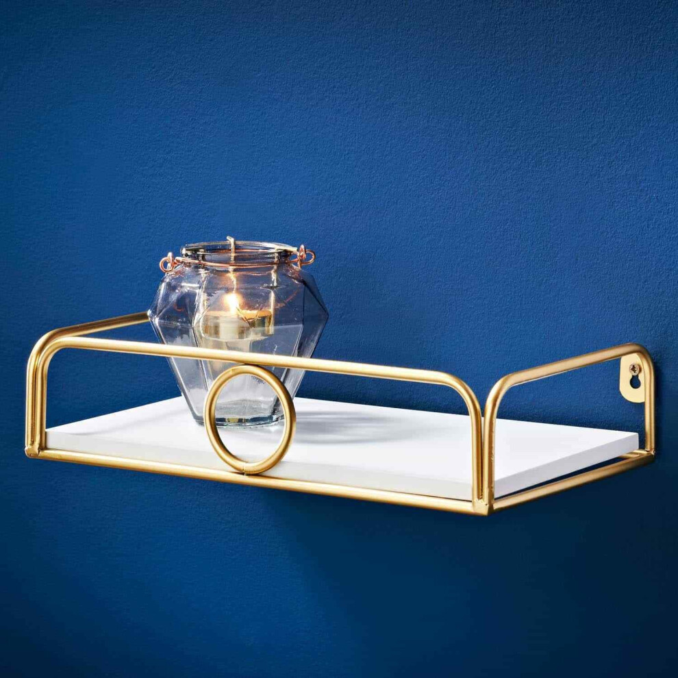 Spot On Dealz 30Cm Floating Wall Shelf Metal Ring Design Livingroom/Bedroom Shelves G-0418 Gold/White