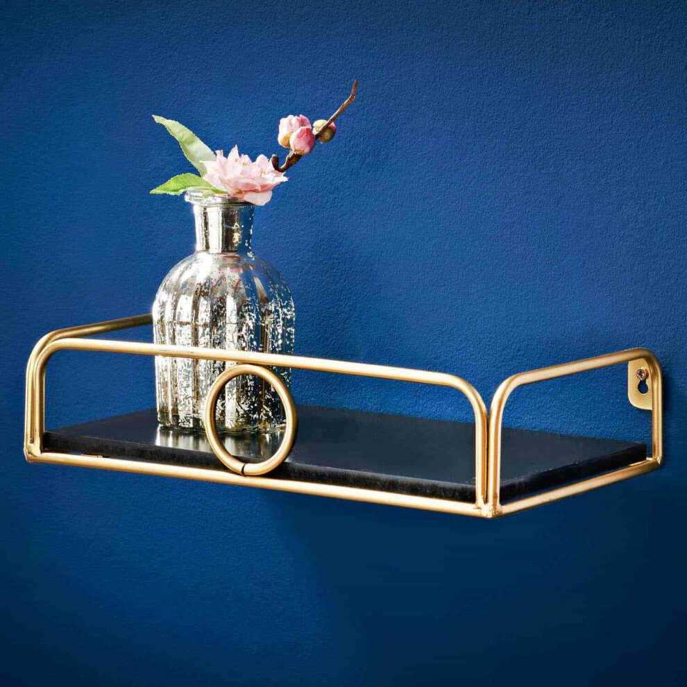 30cm Gold & Black Floating Wall Shelf Metal Ring Design Shelves G-0419