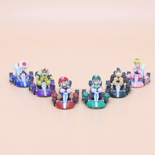 6PCS Super Mario Kart Pull Back Car Luigi Toad Bowser Figure Toys 1