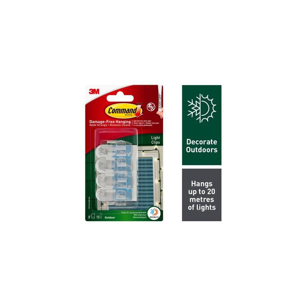 Command 17017CLR-AWPU Outdoor Light Clips Pack Of 8 Clips & 10 Small Strips