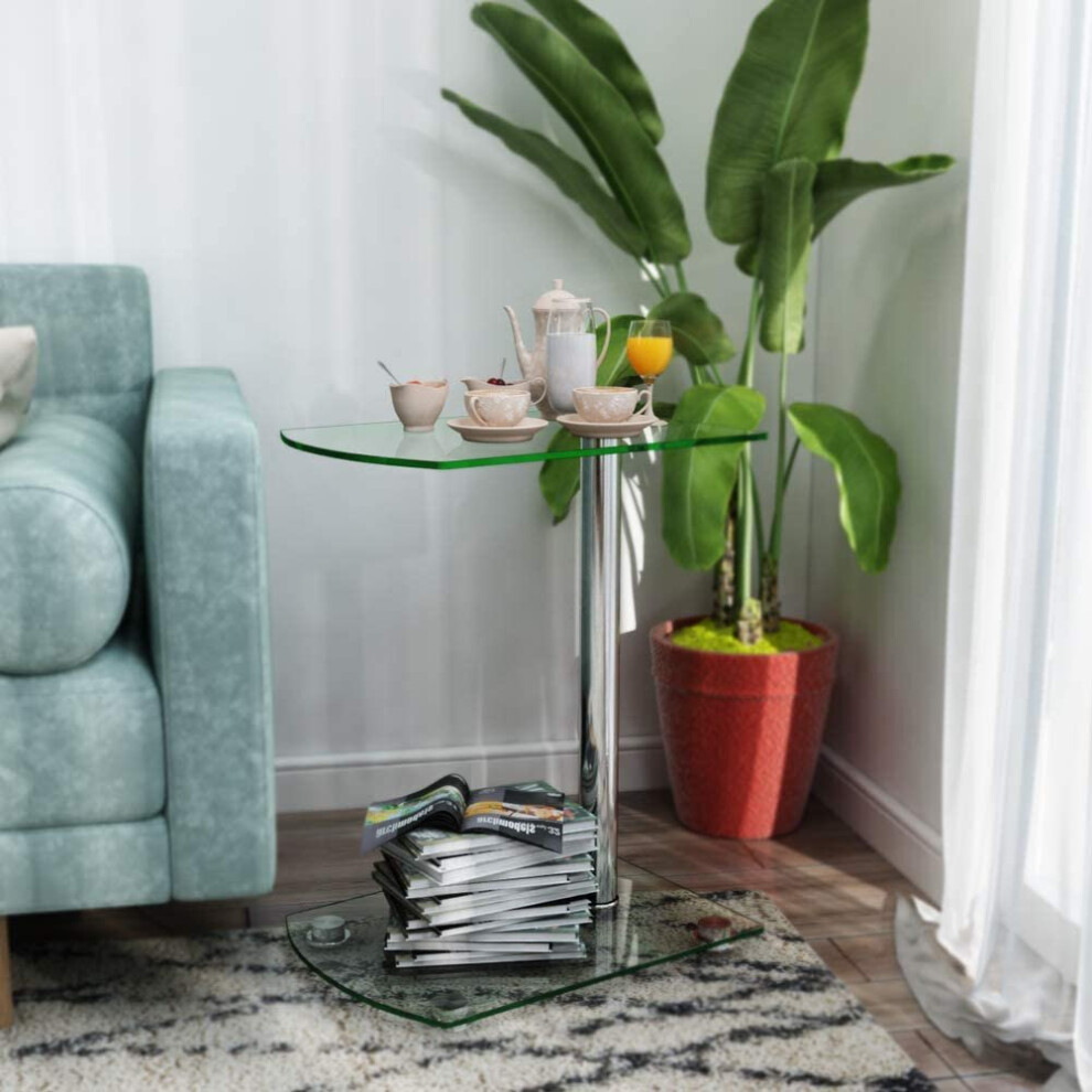 Sofa Side/End Table, Small Modern Clear Glass Coffee/Snack Table, Narrow Table for Living Room, Home, Office (C)