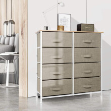 Bedroom Chest of Drawers, Storage Unit with 8 Fabric Drawers and Metal Frame Storage Organizer for Cloth Towel Wardrobe Toys, Beige