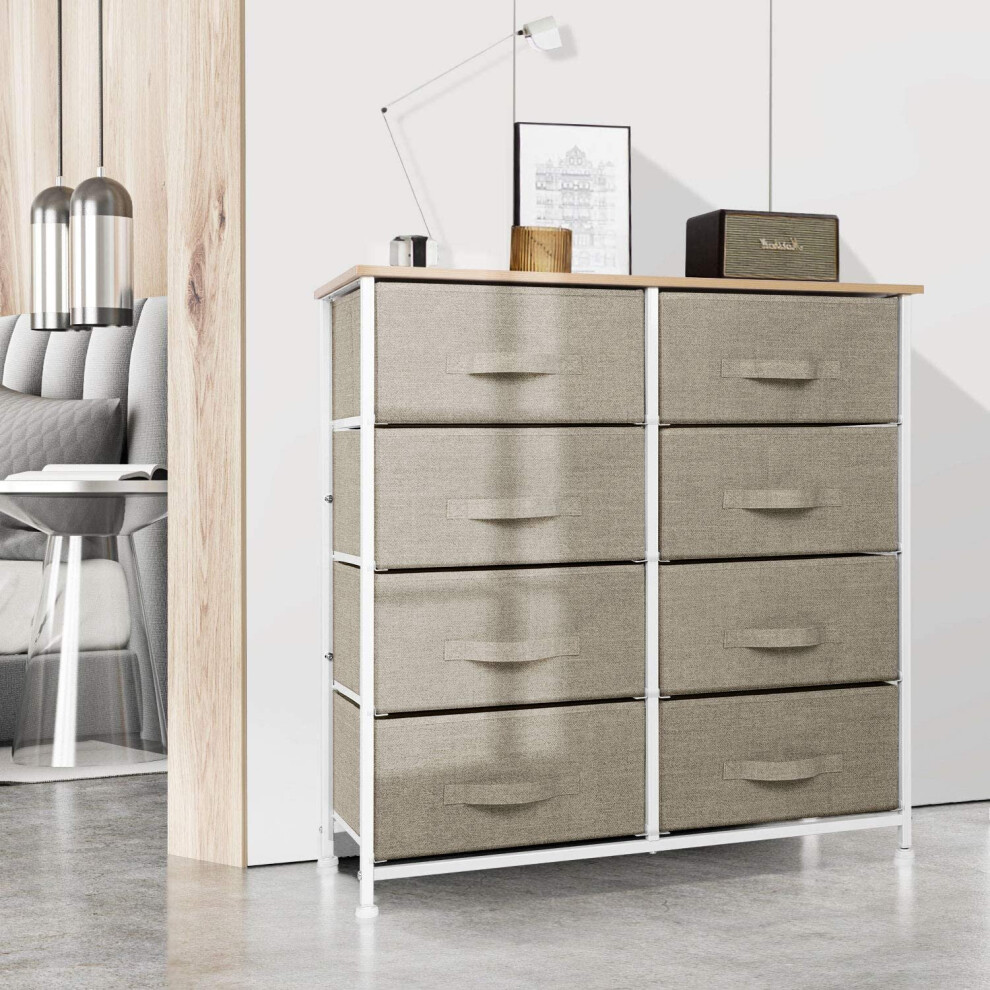 80 X 30 X 82 Cm, Chest Of 8 Drawers, Fabric Storage Cabinet With Wood Top And Metal Frame, Organizer Unit For Bedroom, Living Room, Hallway, Biege