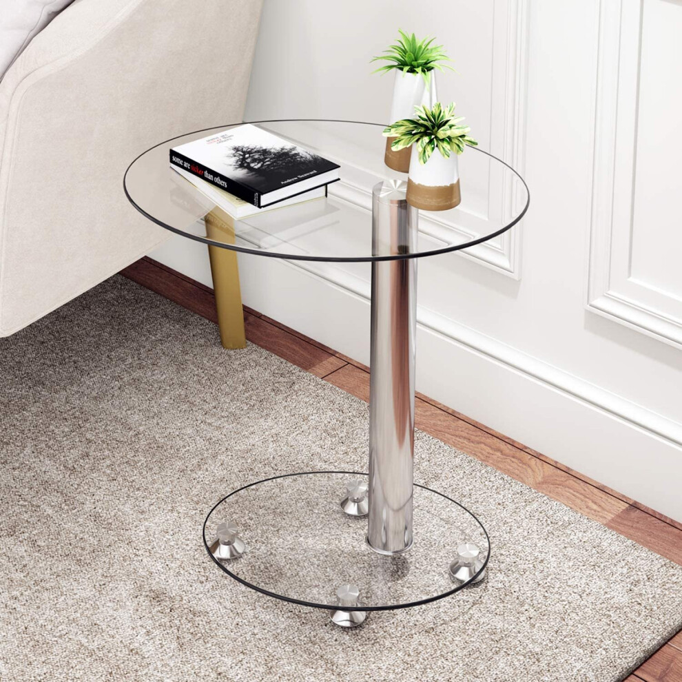 End Table Sofa Side Table, Small Modern Clear Glass Coffee/Snack Table Narrow Table for Living Room, Home, Office(Oval)
