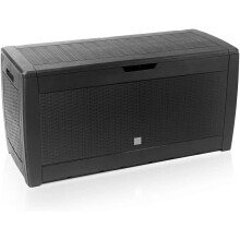 Deuba Garden Storage Chest 310L Hinged Lid Handles Wheels Rattan Look Outdoor Cushion Box Weather-Resistant