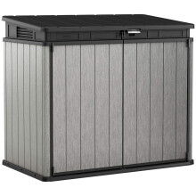 Keter Elite Store 4.6 x 2.7 Foot Resin Outdoor Storage Shed with Easy Lift Hinges, Perfect for Trash Cans, Yard Tools, and Pool Toys, ft, Grey & Black