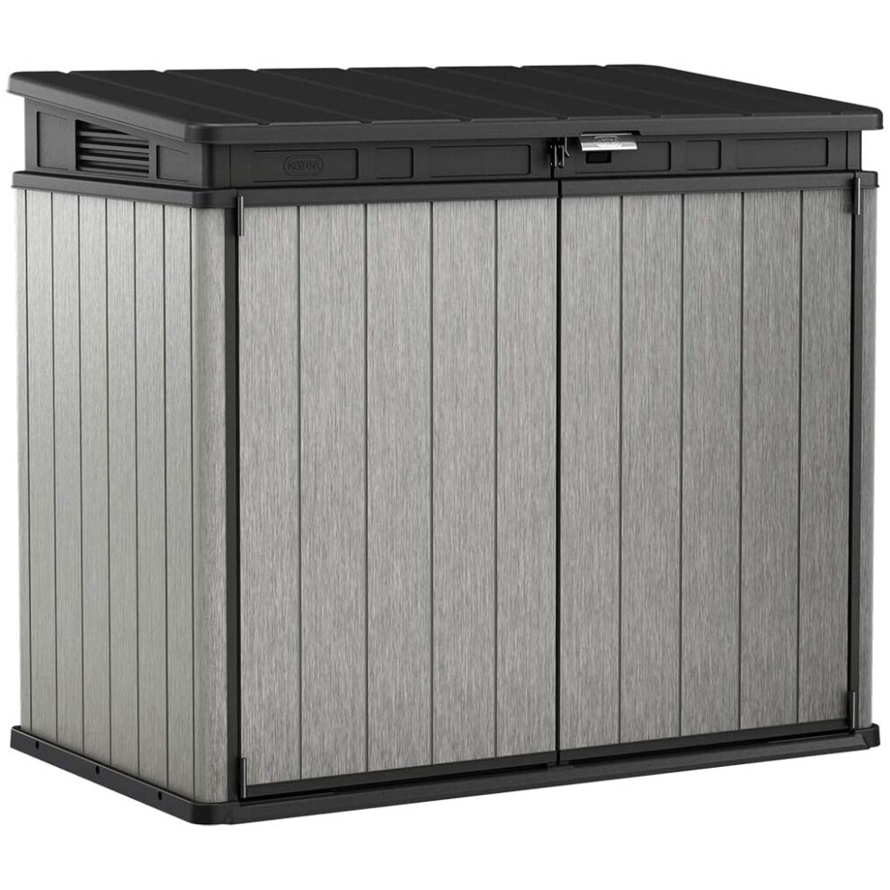 Keter Elite Store 4.6 x 2.7 Foot Resin Outdoor Storage Shed with Easy Lift Hinges, Perfect for Trash Cans, Yard Tools, and Pool Toys, ft, Grey & Black