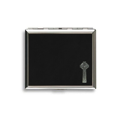 Celtic cross black leather covered cigarette case