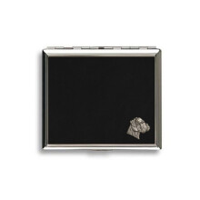 Boxer Dog Chrome Cigarette Case with Black Leather Cover – Dual-Hinged, Holds 18 Cigarettes, 94x90x18mm