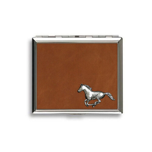 Galloping horse tan leather covered cigarette case