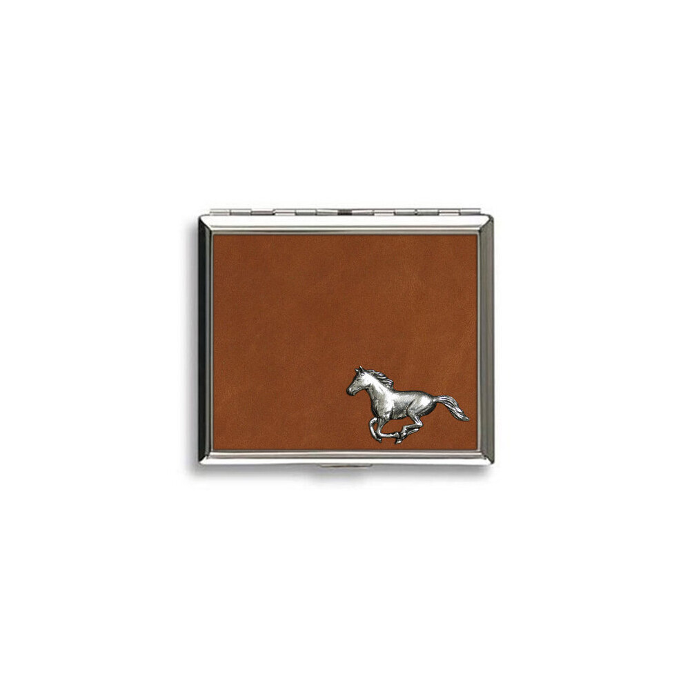 Knight Galloping Horse Tan Leather Covered Cigarette Case