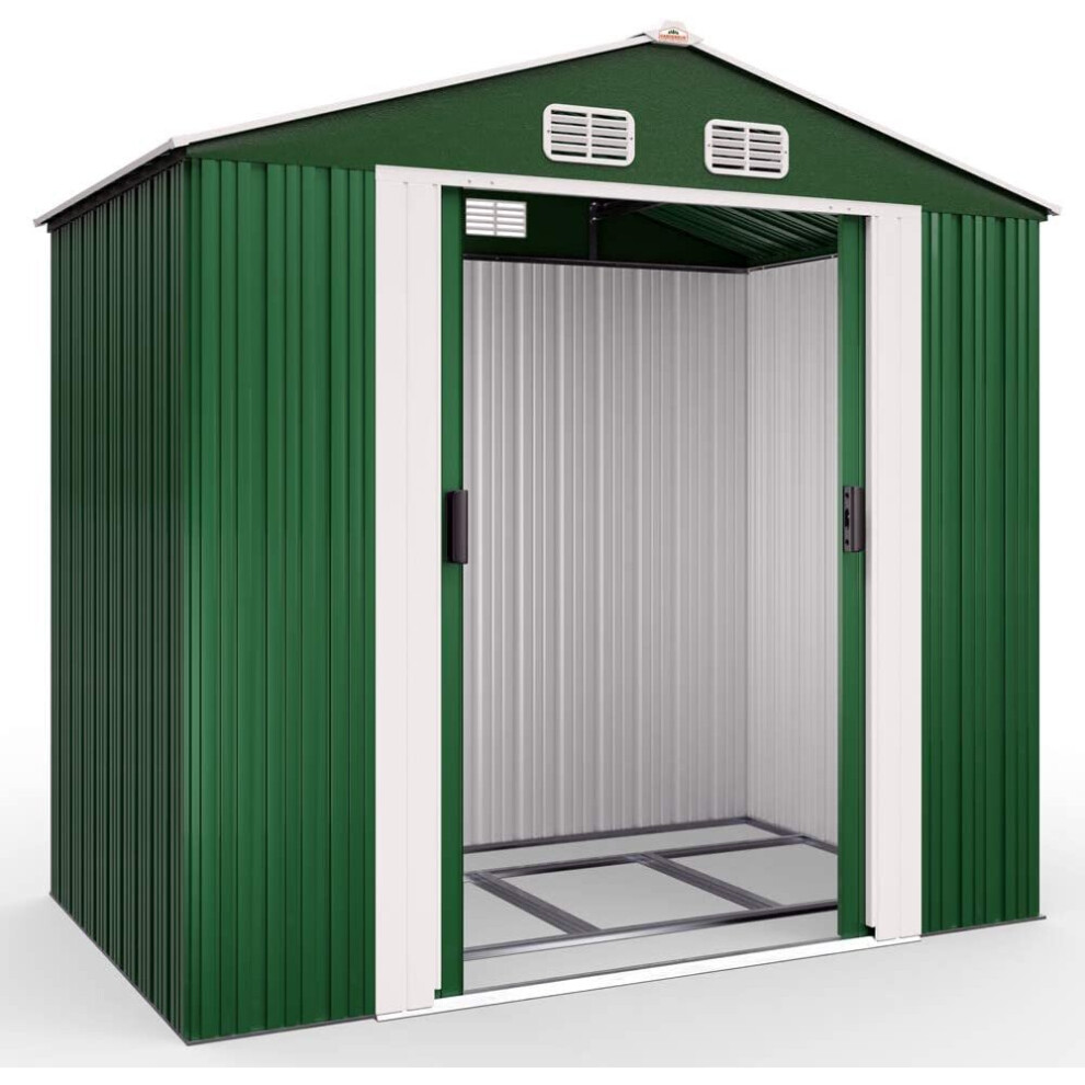 Deuba Garden Metal Tool Shed Size and Colour Choice Galvanised Green Anthracite Brown Roofed Outdoor Storage 7x4ft, Green