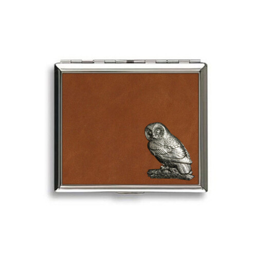 Tawny owl tan leather covered cigarette case