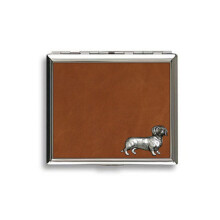Daschund sausage dog tan leather covered cigarette case