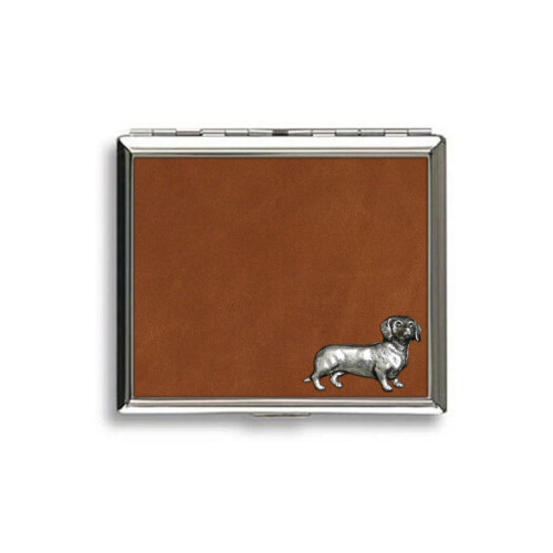 Daschund sausage dog tan leather covered cigarette case
