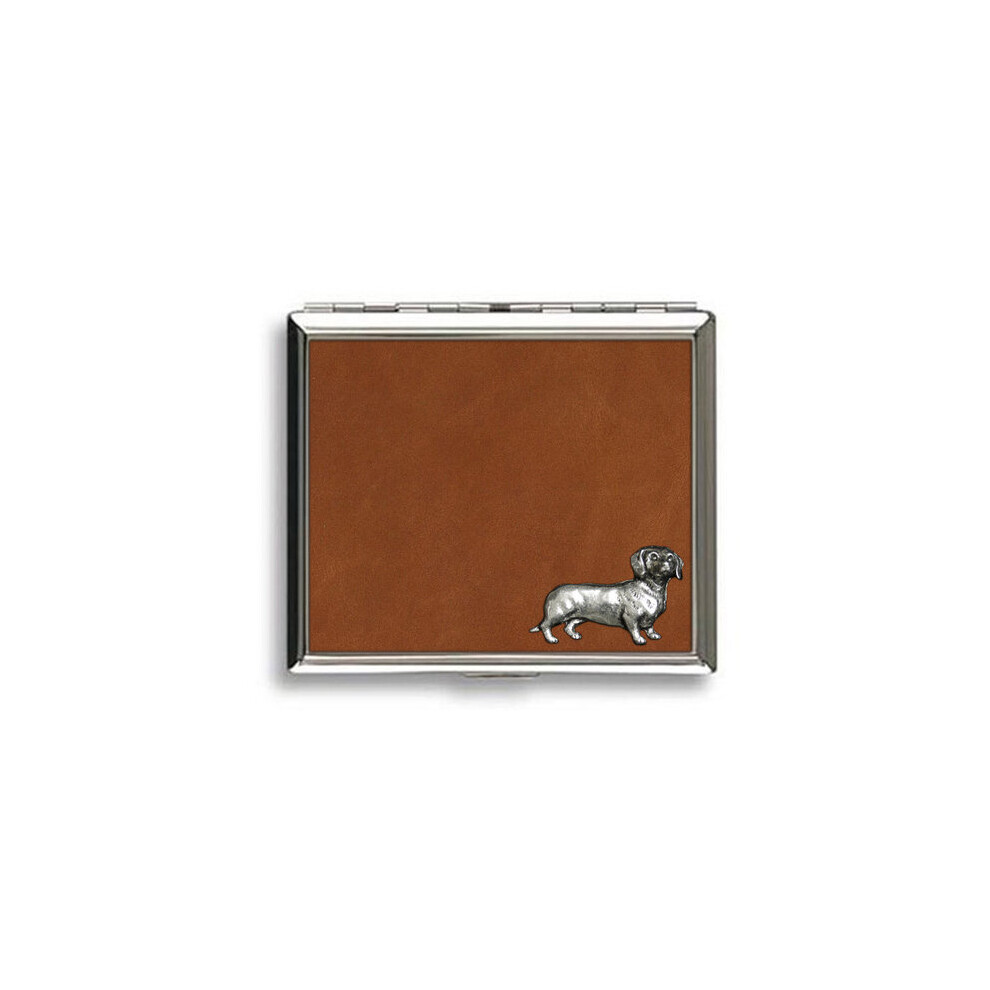 Knight Daschund Sausage Dog Tan Leather Covered Cigarette Case