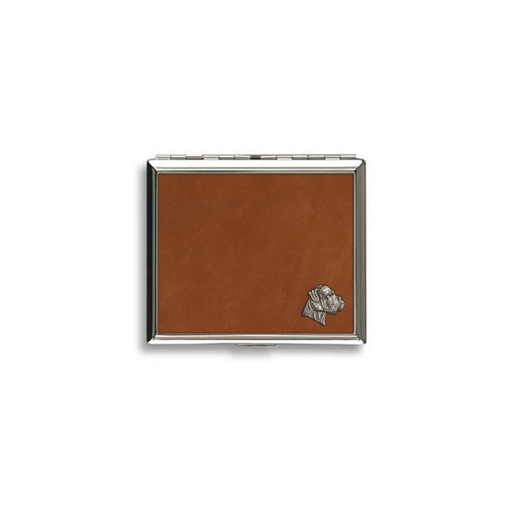 Knight Boxer Dog Tan Leather Covered Cigarette Case
