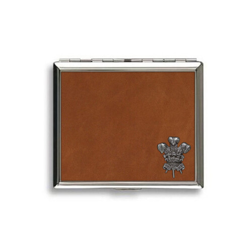 Welsh feathers tan leather covered cigarette case
