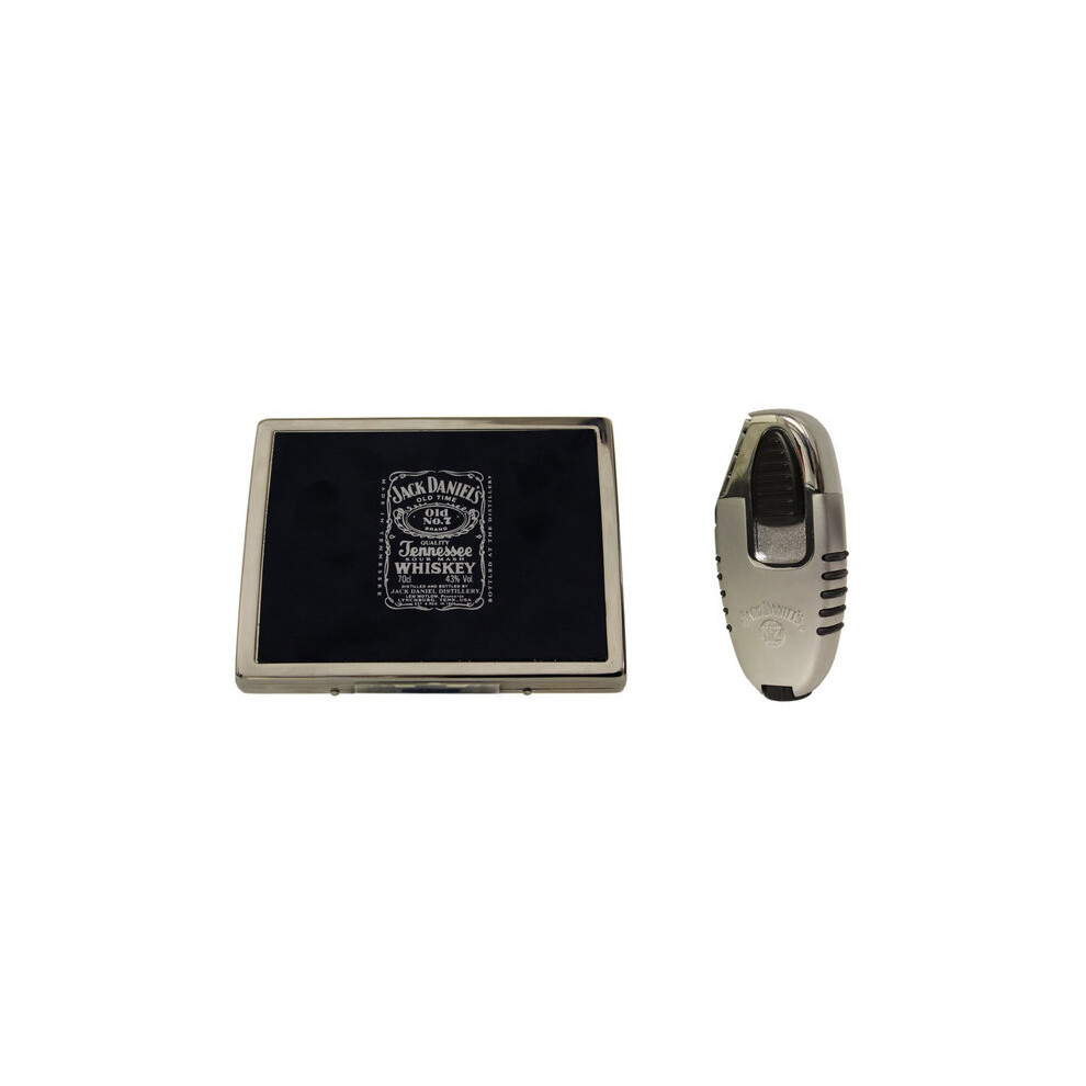 Jack Daniels Jack Daniel's Fluted Cigarette Case And Electronic Gas Lighter Black