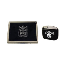 Jack Daniel's fluted cigarette case and electronic gas lighter