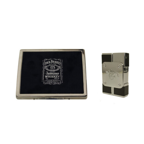 Jack Daniels Jack Daniel's fluted cigarette case and square electronic gas lighter