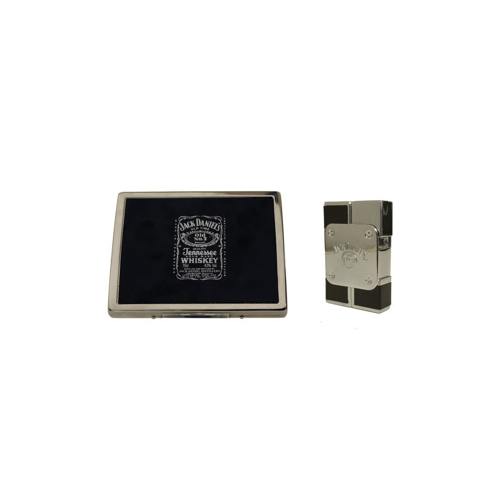 Jack Daniels Jack Daniel's Fluted Cigarette Case And Square Electronic Gas Lighter Black