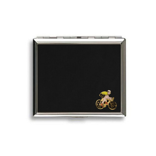 Cyclist metal black leather covered cigarette case