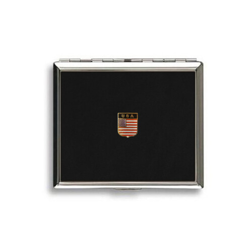 USA metal black leather covered cigarette case