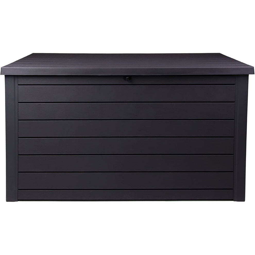 Keter Ontario XXL Cushion Box, Storage Box, Anthracite, 870 Litres, Wood Look with Gas Pressure Springs, Approx. 146 x 82 x 86 (H) cm