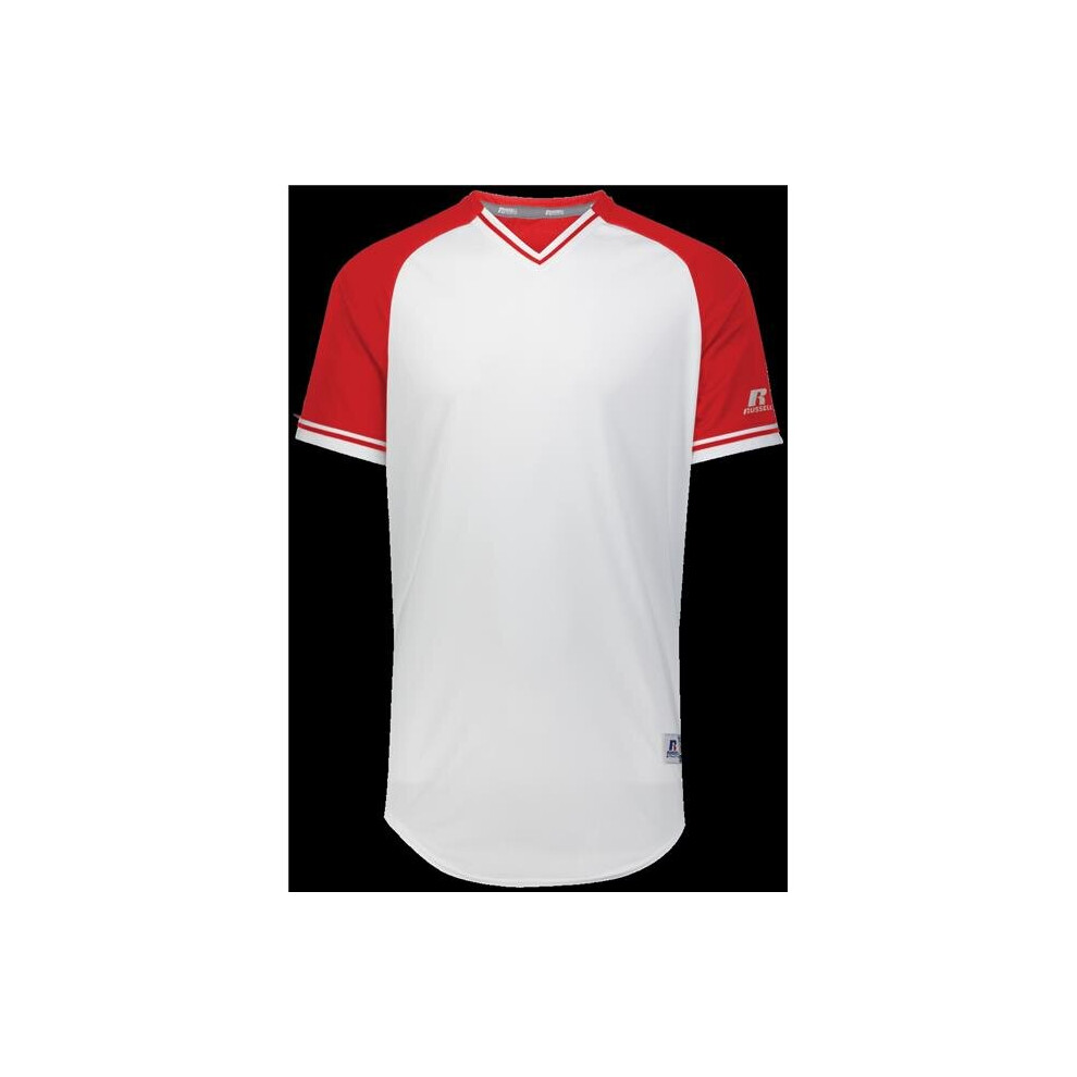 Russell R01x3m.03r.m Adult Classic V-Neck Jersey, White & True Red - Medium White,Red