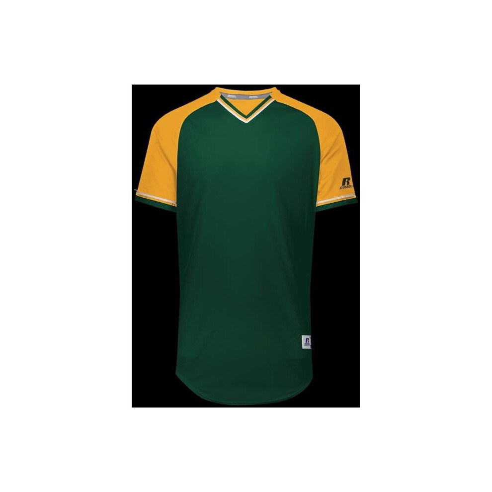 Russell R01X3M.430.2XL Adult Classic V-Neck Jersey - Dark Green, Gold & White - 2XL