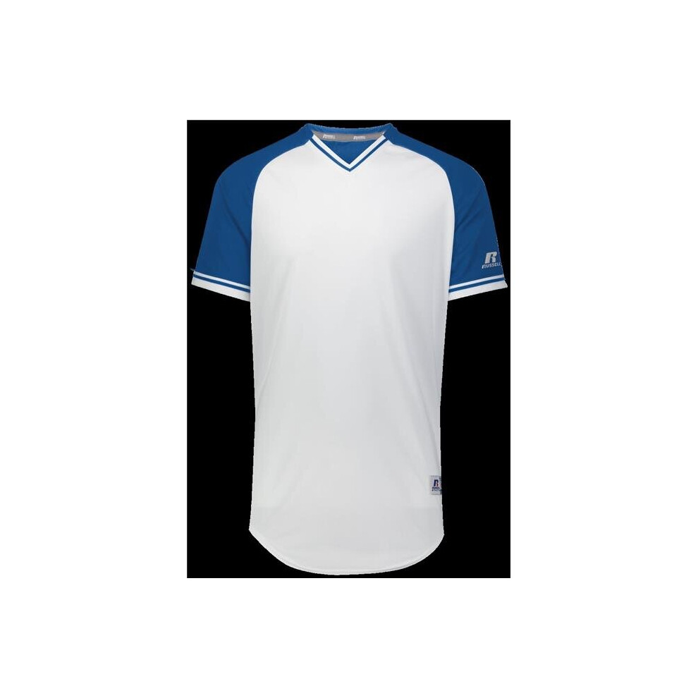 Russell R01X3M.137.M Adult Classic V-Neck Jersey, White & Royal - Medium