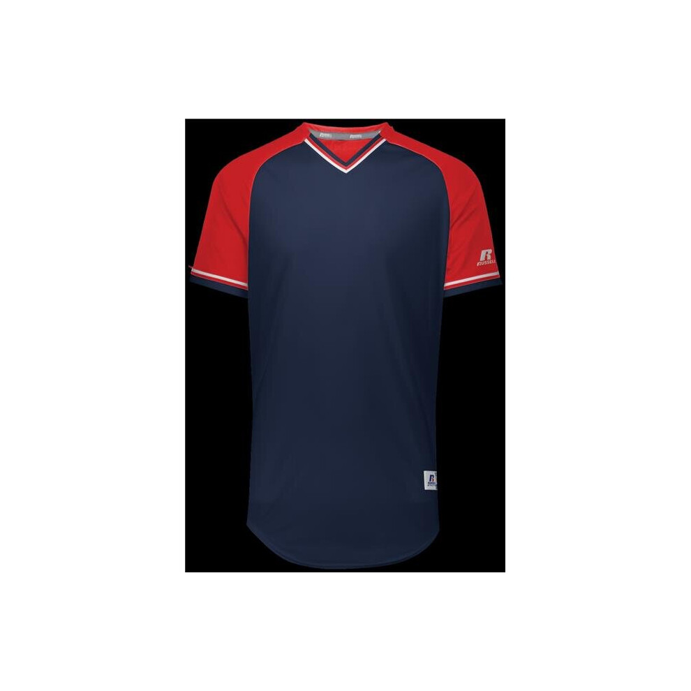 Russell R01X3M.04R.S Adult Classic V-Neck Jersey - Navy, True Red & White - Small