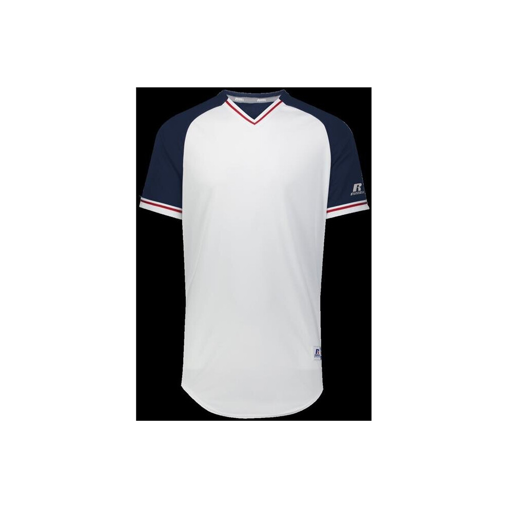 Russell R01X3M.10R.M Adult Classic V-Neck Jersey - White, Navy & True Red - Medium