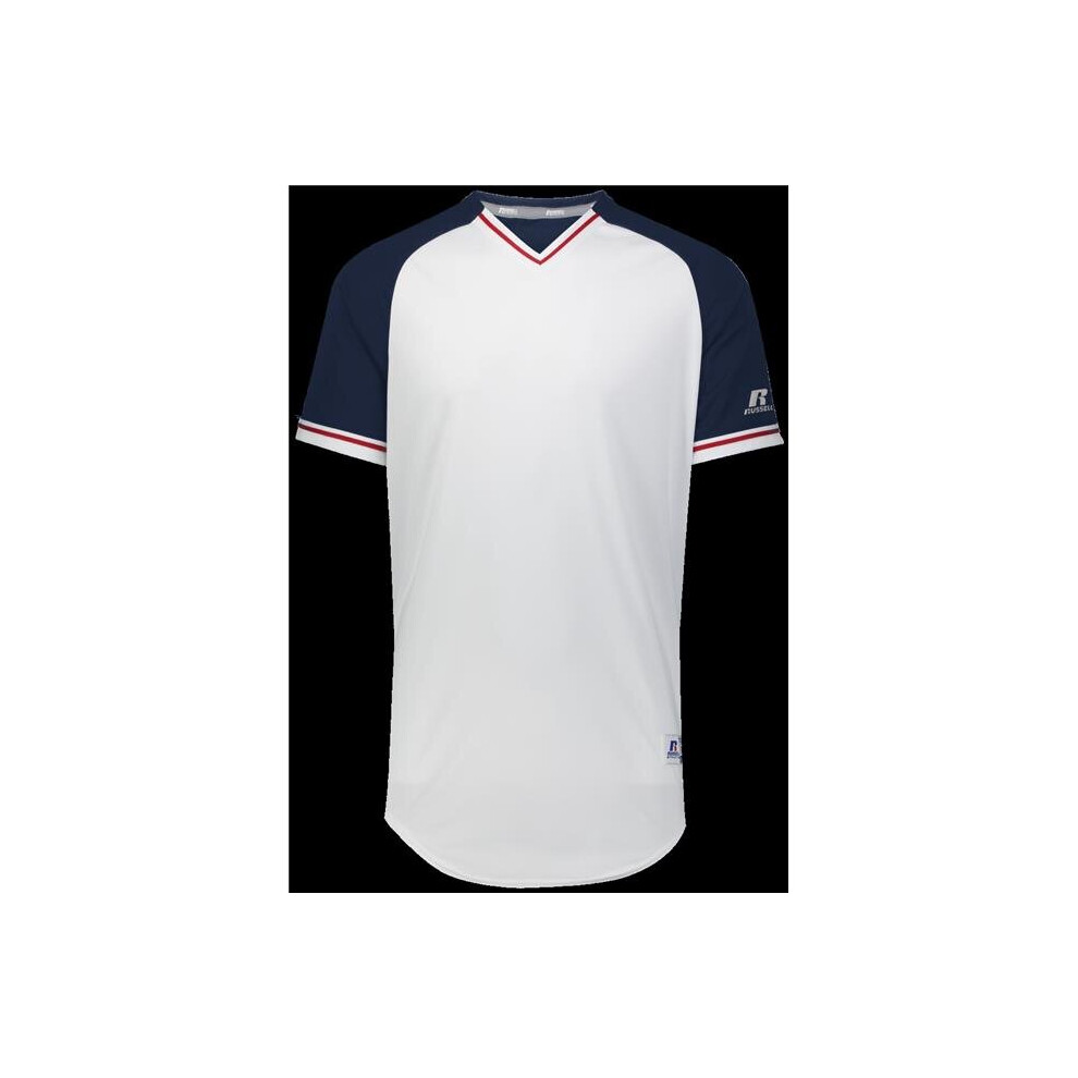 Russell R01x3m.10r.2xl Adult Classic V-Neck Jersey - White, Navy & True Red - 2XL Blue,White,Red