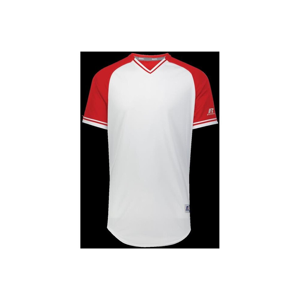 Russell R01X3M.03R.S Adult Classic V-Neck Jersey, White & True Red - Small