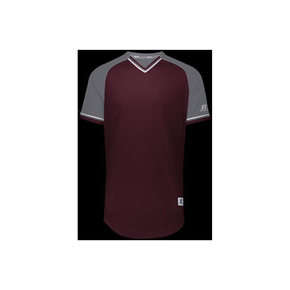 Russell R01X3B.08R.L Youth Classic V-Neck Jersey - Maroon, Steel & White - Large