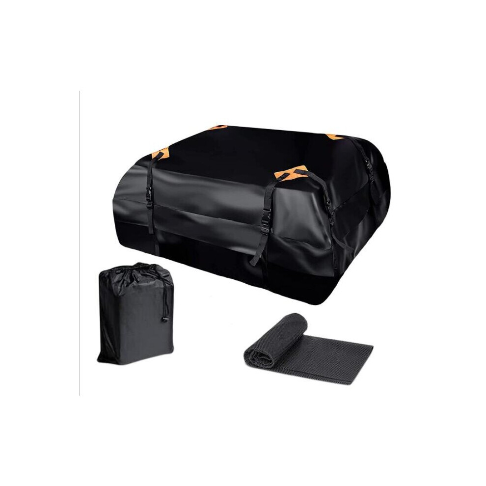 (Non Slip Roof Mat) 425L Roof Top Cargo Carrier Bag - 100% Waterproof Car Roof Bag Bundle NO Rack Needed + Non Slip Roof Mat, for Any Car Van or SUV