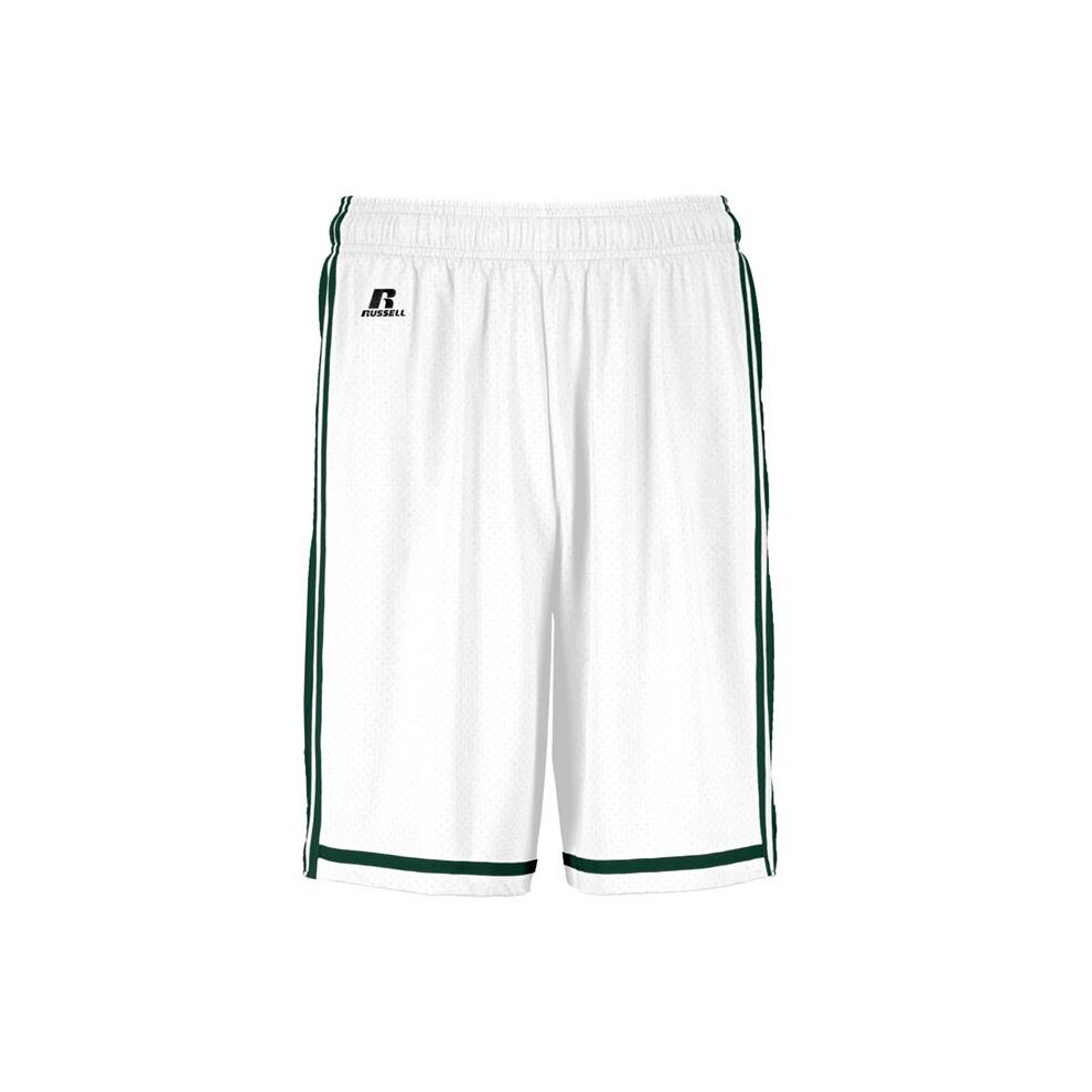 Russell 4B2VTM.WDG.M Adult Legacy Basketball Shorts, White & Dark Green - Medium