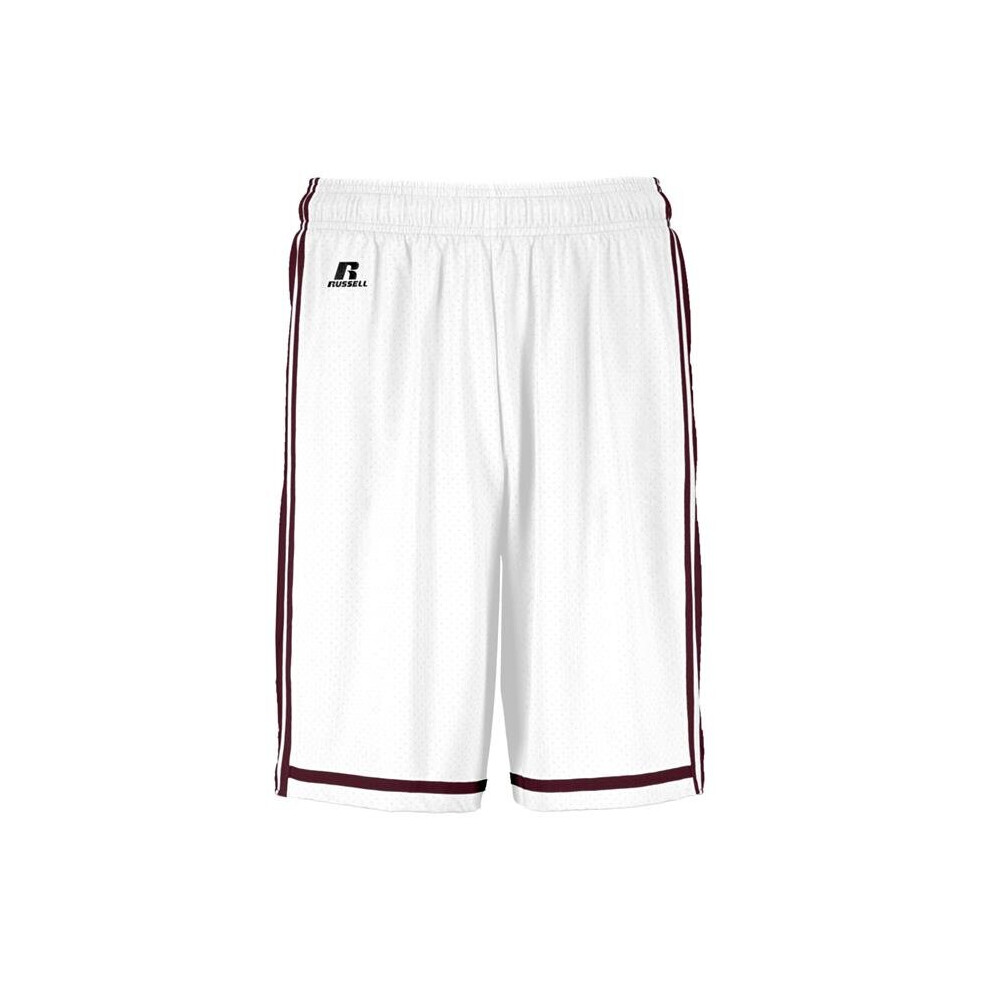 Russell 4B2VTM.WHM.M Adult Legacy Basketball Shorts, White & Maroon - Medium